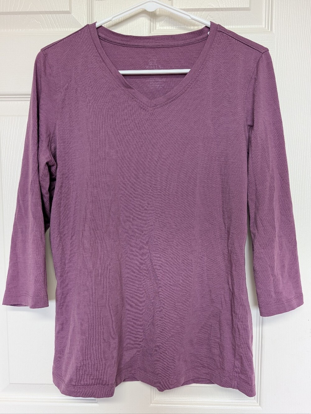 Woolx Elena 3/4 Sleeve V Neck Long Sleeve Shirt Merino Blend Wool Small Purple